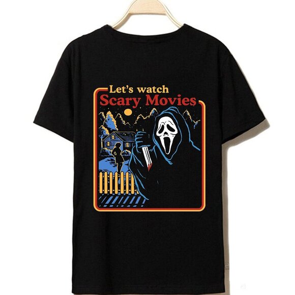 Let’s Watch Scary Movies Scream Horror Shirt Retro Slasher Film Tee Spooky 91 - Picture 1 of 5